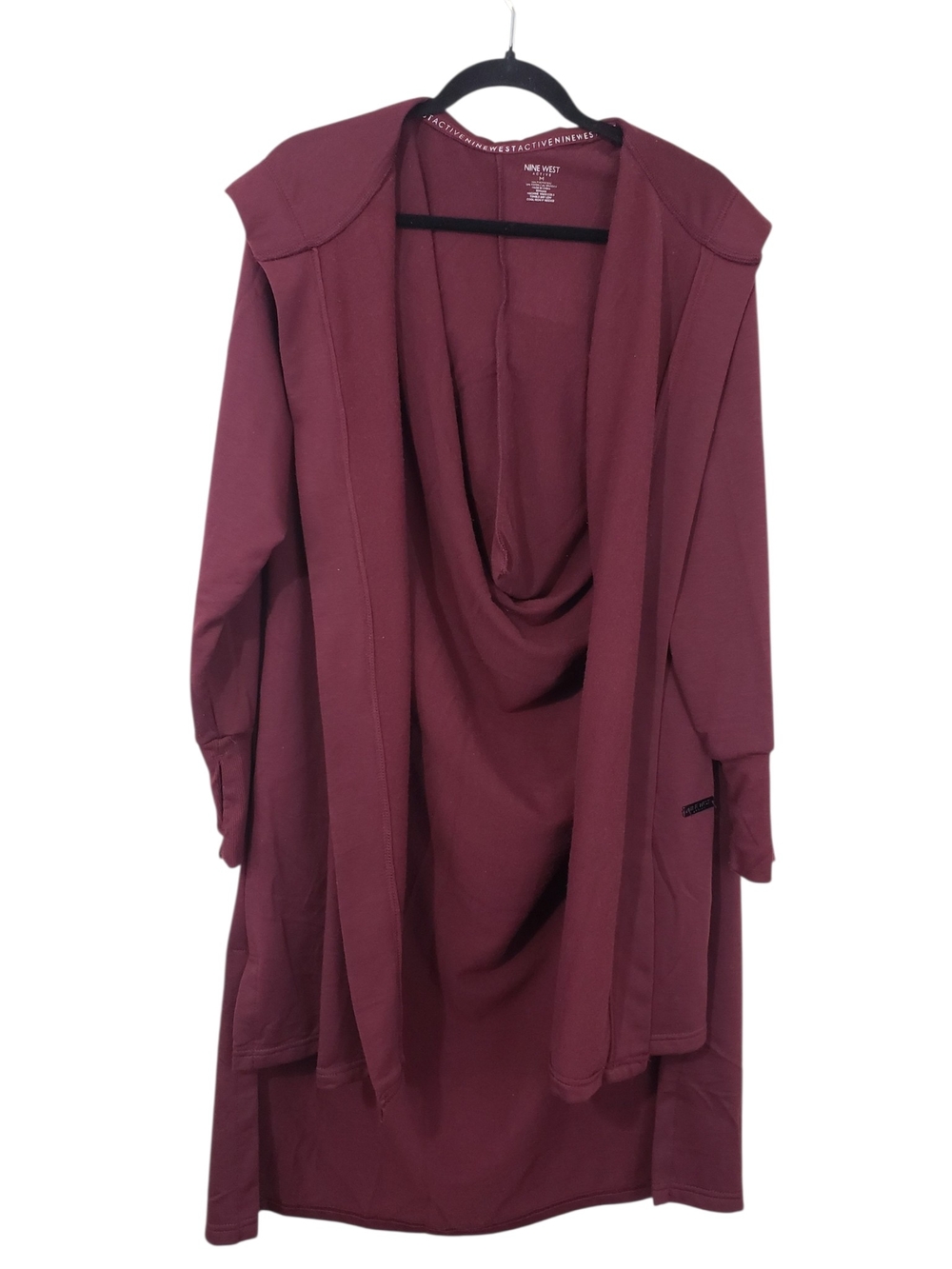 Nine West Active Oversized Hooded Maroon Cardigan Size Medium